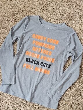 Halloween Gray Long Sleeve Tee with Orange & Black Graphic